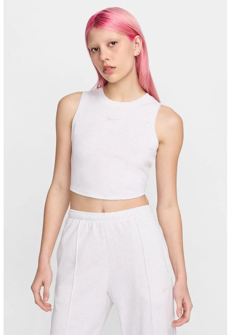 Top crop din amestec de lyocell cu detaliu logo, Alb