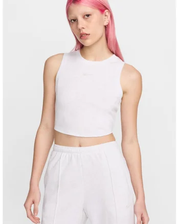 Top crop din amestec de lyocell cu detaliu logo, Alb