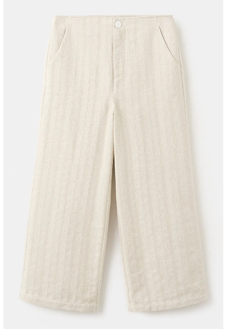 Pantaloni din amestec de in cu croiala ampla si buzunare oblice, Bej deschis