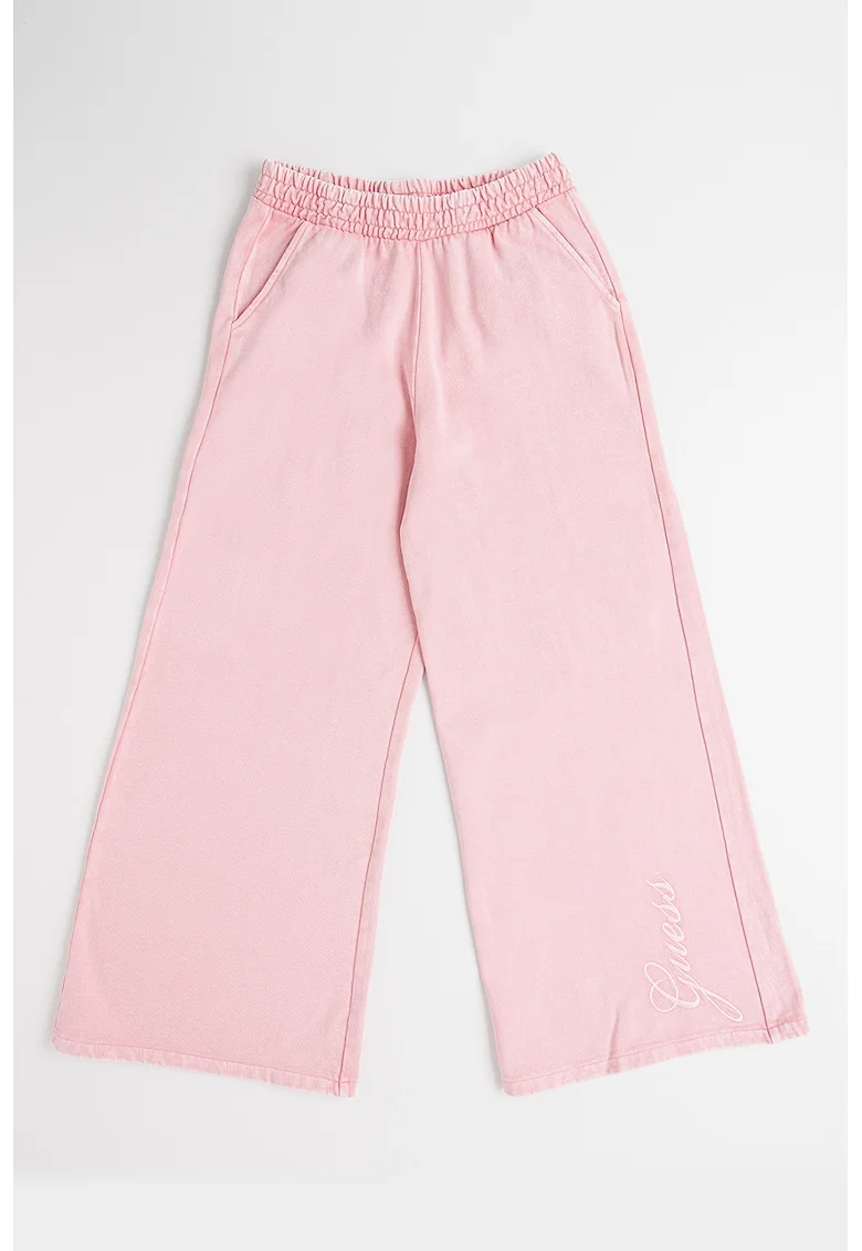 Pantaloni de trening din bumbac cu croiala ampla, Roz prafuit