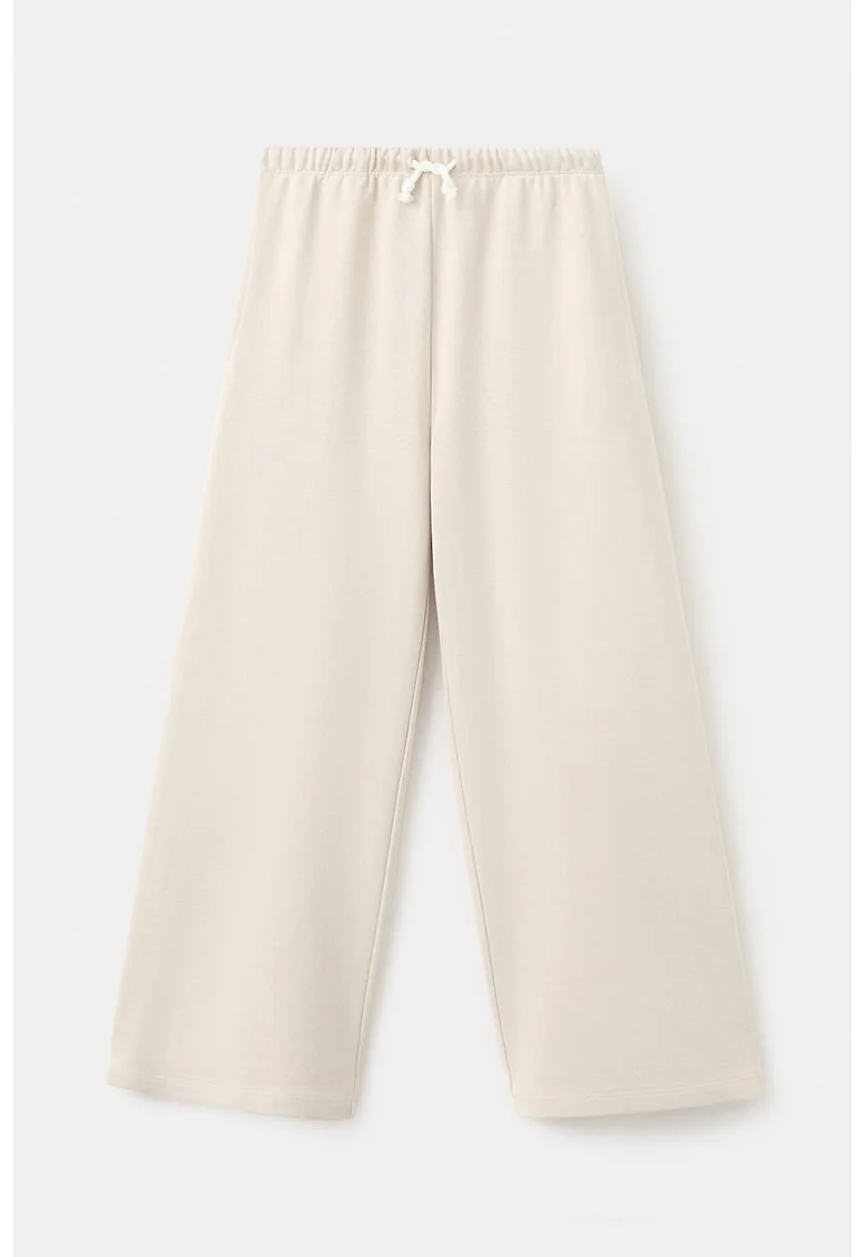 Pantaloni de trening cu croiala dreapta si snur de ajustare elastic, Bej deschis