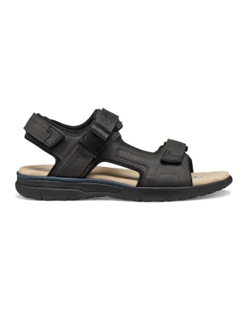 Sandale de piele ecologica si material textil cu velcro, Albastru pastel/Maro inchis/Bej