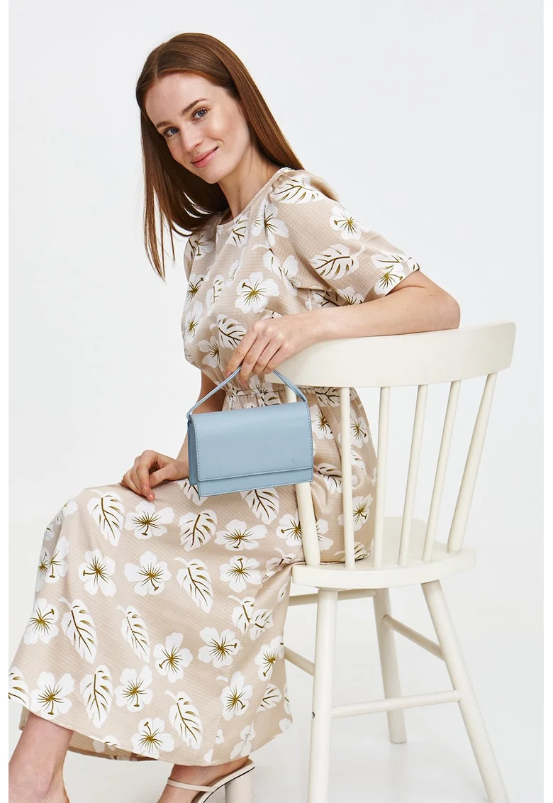 Rochie midi cu croiala in A, model floral si aspect satinat, Alb/Bej/Verde masliniu