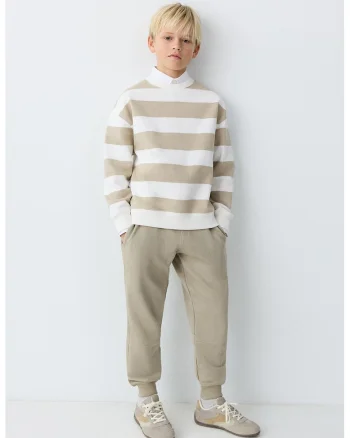 Pantaloni de trening cu snur de ajustare si buzunare, Maro taupe