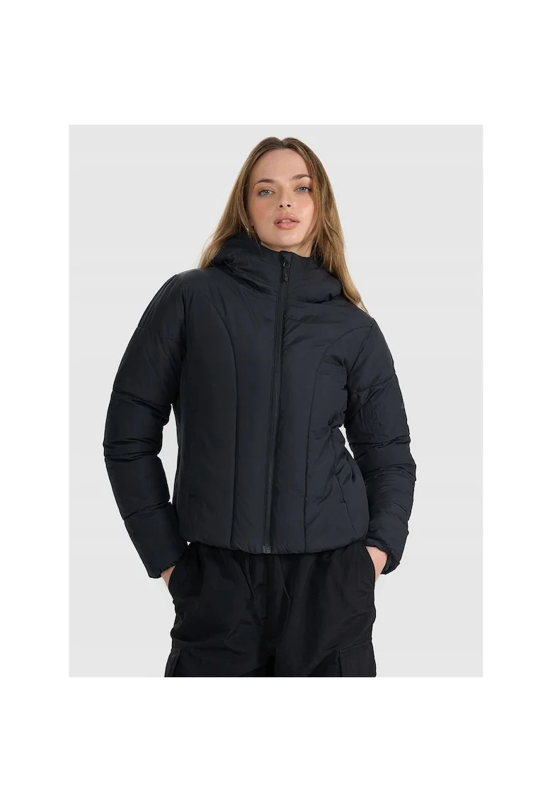 Geaca de puf  femei, neagra, umplutura sintetica, croiala slim, material rip-stop