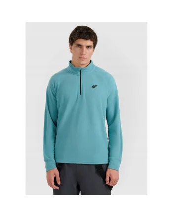 Bluza sport termoactiva barbati,  poliester, guler inalt, slim fit, tehnologie 4FWarm, turcoaz, Albastru