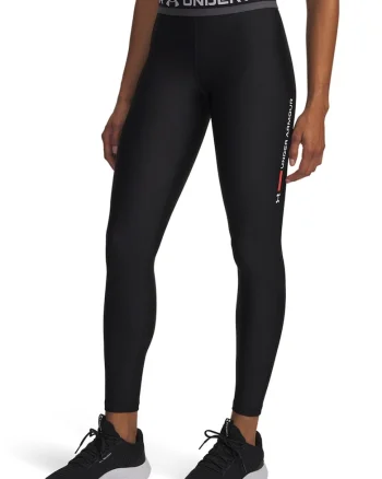 Colanti cu talie medie si banda logo in talie, pentru fitness Tech Branded, Negru
