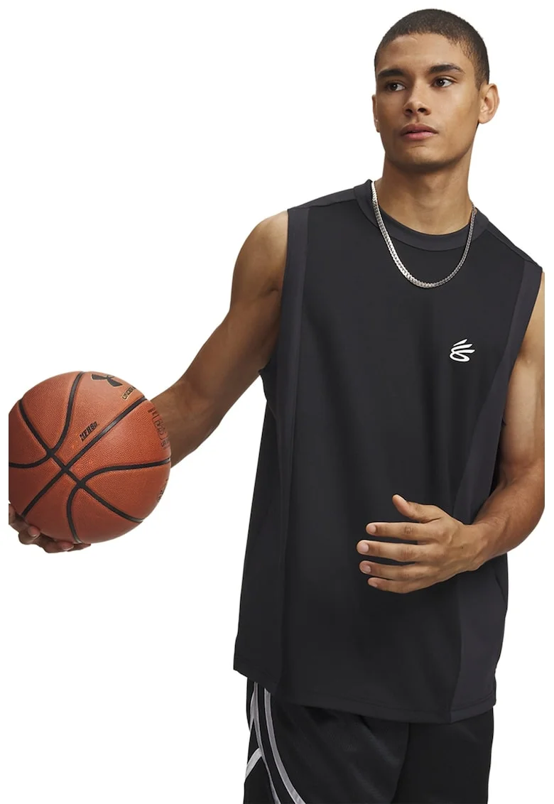 Tricou lejer pentru baschet, fara maneci Curry, Negru/Alb optic