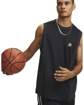 Tricou lejer pentru baschet, fara maneci Curry, Negru/Alb optic