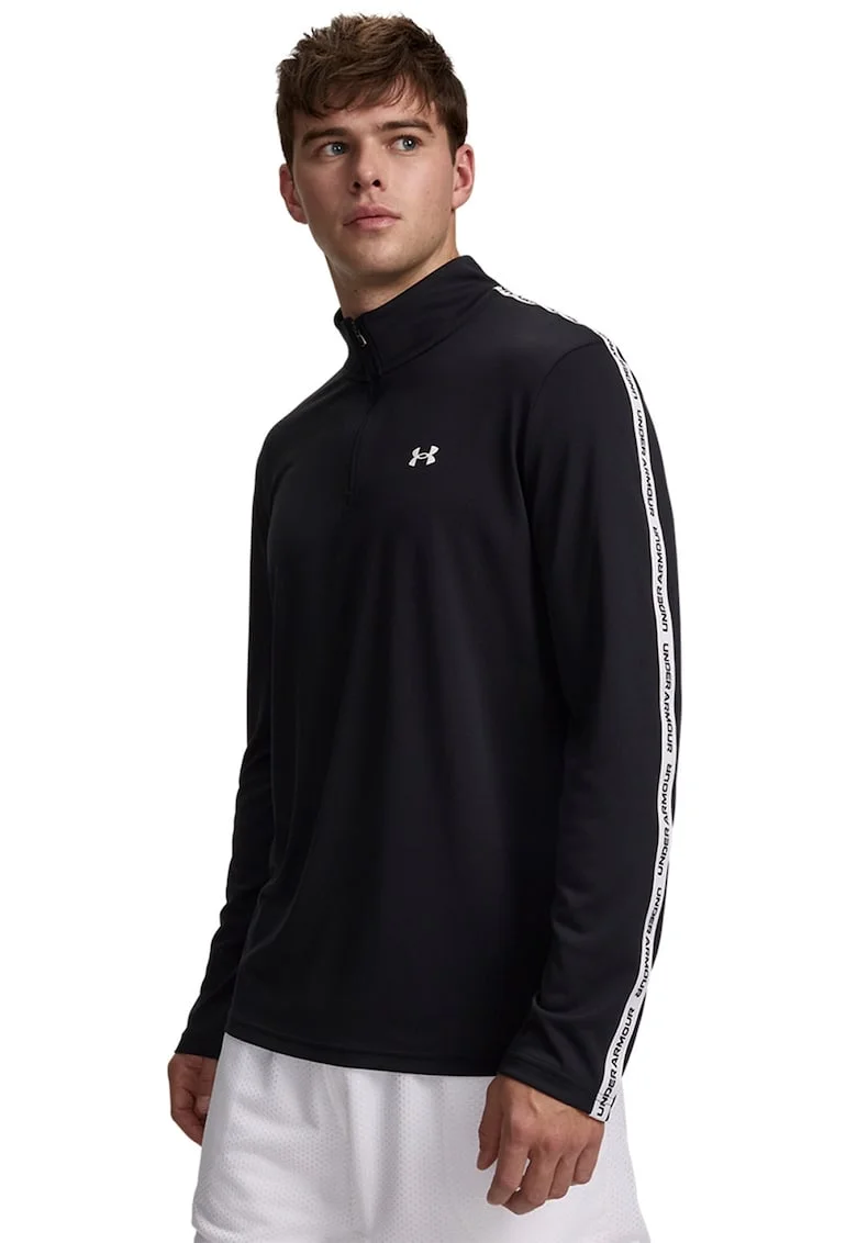 Bluza cu fenta scurta cu fermoar, pentru antrenament Tech Taping, Negru/Alb optic