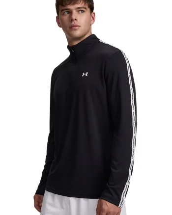 Bluza cu fenta scurta cu fermoar, pentru antrenament Tech Taping, Negru/Alb optic