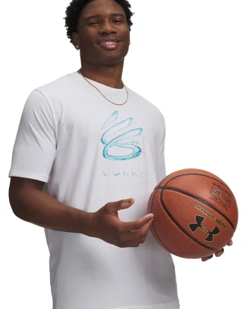 Tricou cu imprimeu pe partea din fata, pentru baschet Curry Splash, Albastru pastel/Alb optic