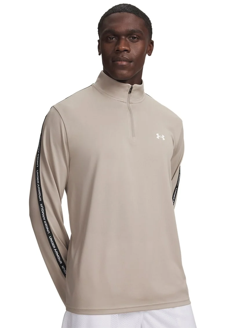 Bluza cu fenta scurta cu fermoar, pentru antrenament Tech Taping, Maro taupe deschis