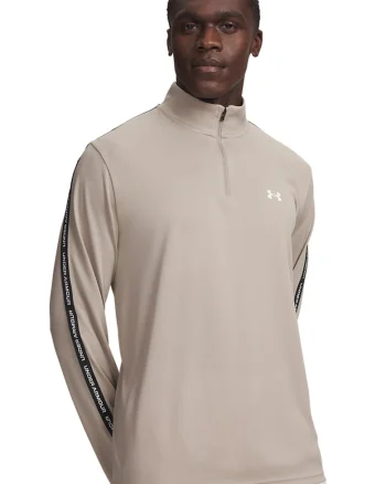 Bluza cu fenta scurta cu fermoar, pentru antrenament Tech Taping, Maro taupe deschis