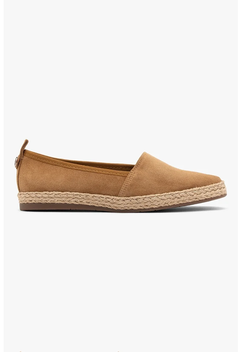 Espadrile de piele intoarsa cu varf rotund, Maro camel