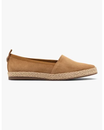 Espadrile de piele intoarsa cu varf rotund, Maro camel