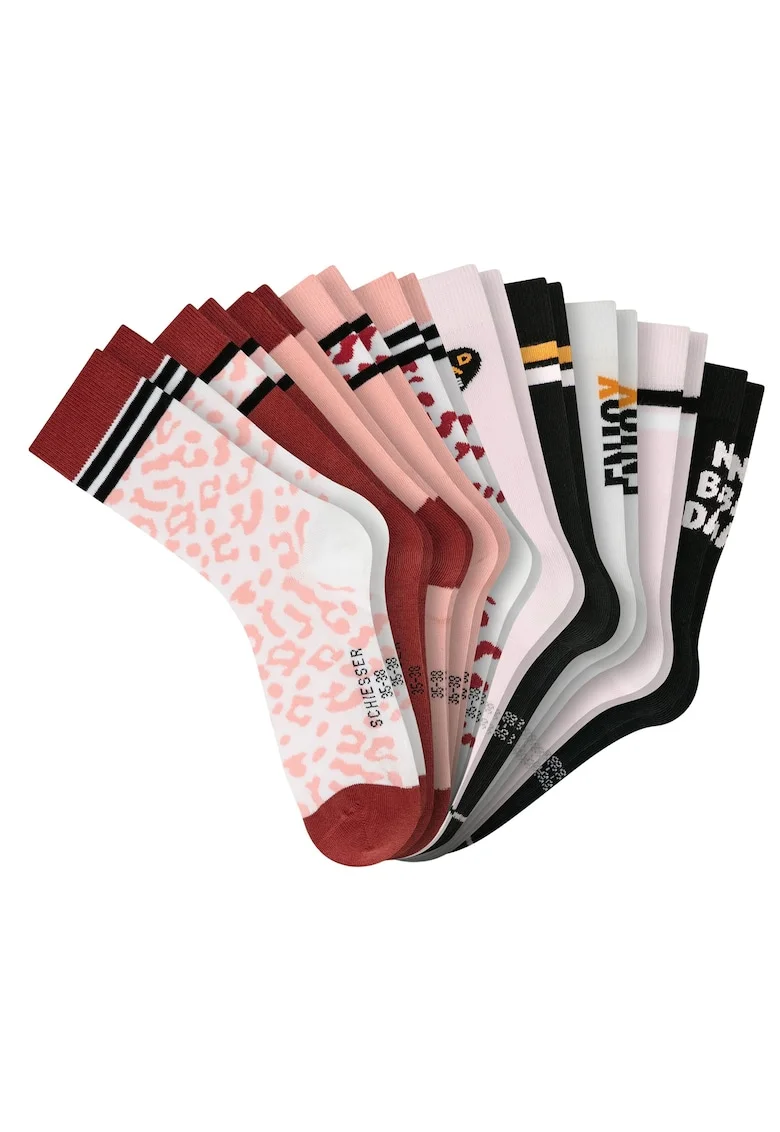 Set de sosete lungi cu model - 10 perechi, Rosu/Negru/Galben