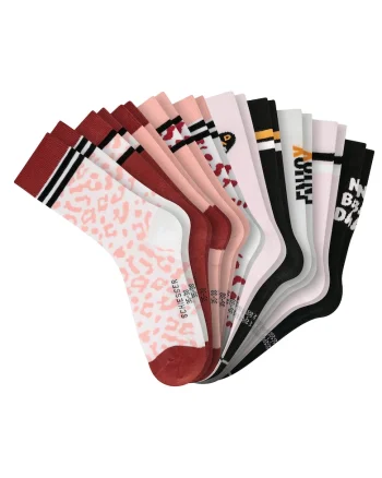 Set de sosete lungi cu model - 10 perechi, Rosu/Negru/Galben