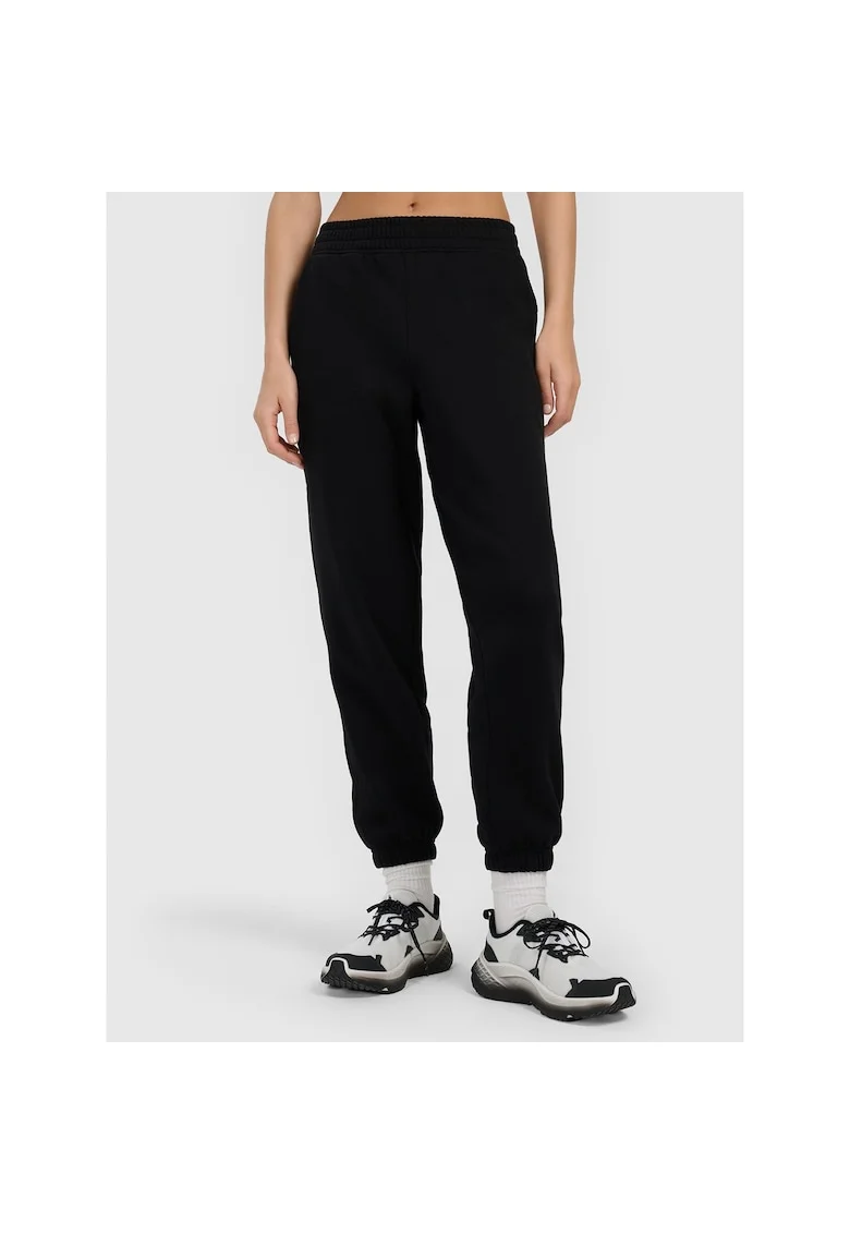 Pantaloni sport dama,  joggeri, talie inalta, negri, tesatura periata