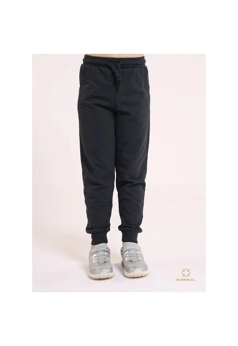 Pantaloni lungi pentru fete, din bumbac, cu buzunare, snur in talie si manseta elastica