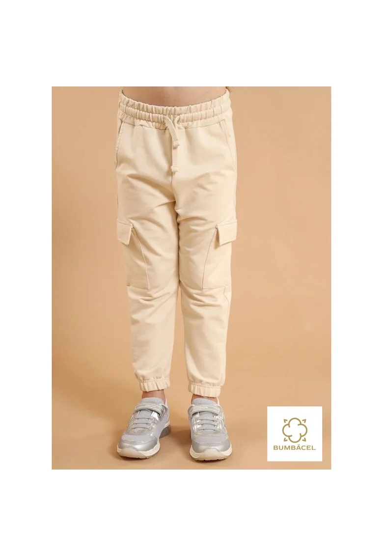 Pantaloni pentru fete cu buzunare laterale si manseta elastica, din bumbac