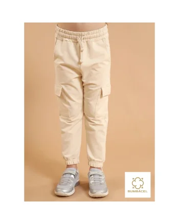 Pantaloni pentru fete cu buzunare laterale si manseta elastica, din bumbac