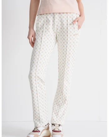 Pantaloni de trening cu croiala regular-fit si model logo, Alb fildes/Bej