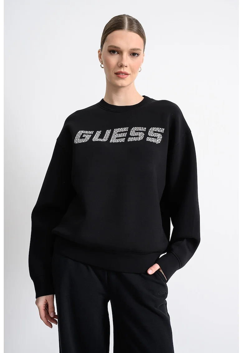 Bluza de trening cu croiala lejera si decorata cu logo, Negru/Argintiu