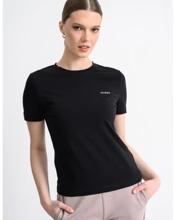 Tricou din bumbac cu decolteu la baza gatului, Negru