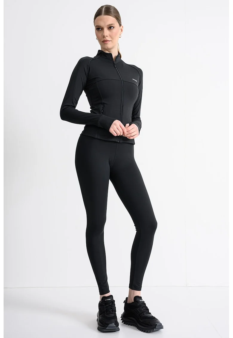 Bluza de trening cu logo si fermoar, Negru