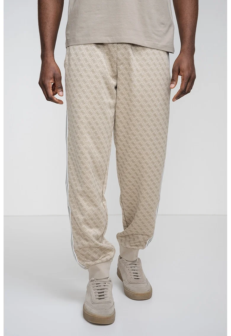 Pantaloni de trening cu logo, pentru fitness, Alb/Maro taupe deschis/Grej