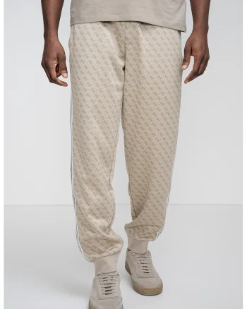 Pantaloni de trening cu logo, pentru fitness, Alb/Maro taupe deschis/Grej