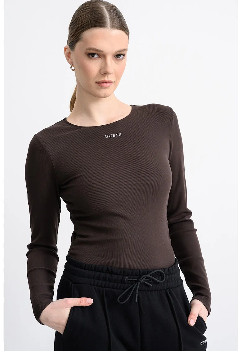Bluza slim-fit cu logo, Maro inchis
