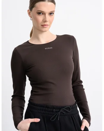 Bluza slim-fit cu logo, Maro inchis