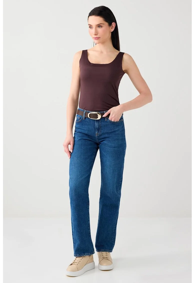 Top slim fit cu decolteu adanc, Maro inchis