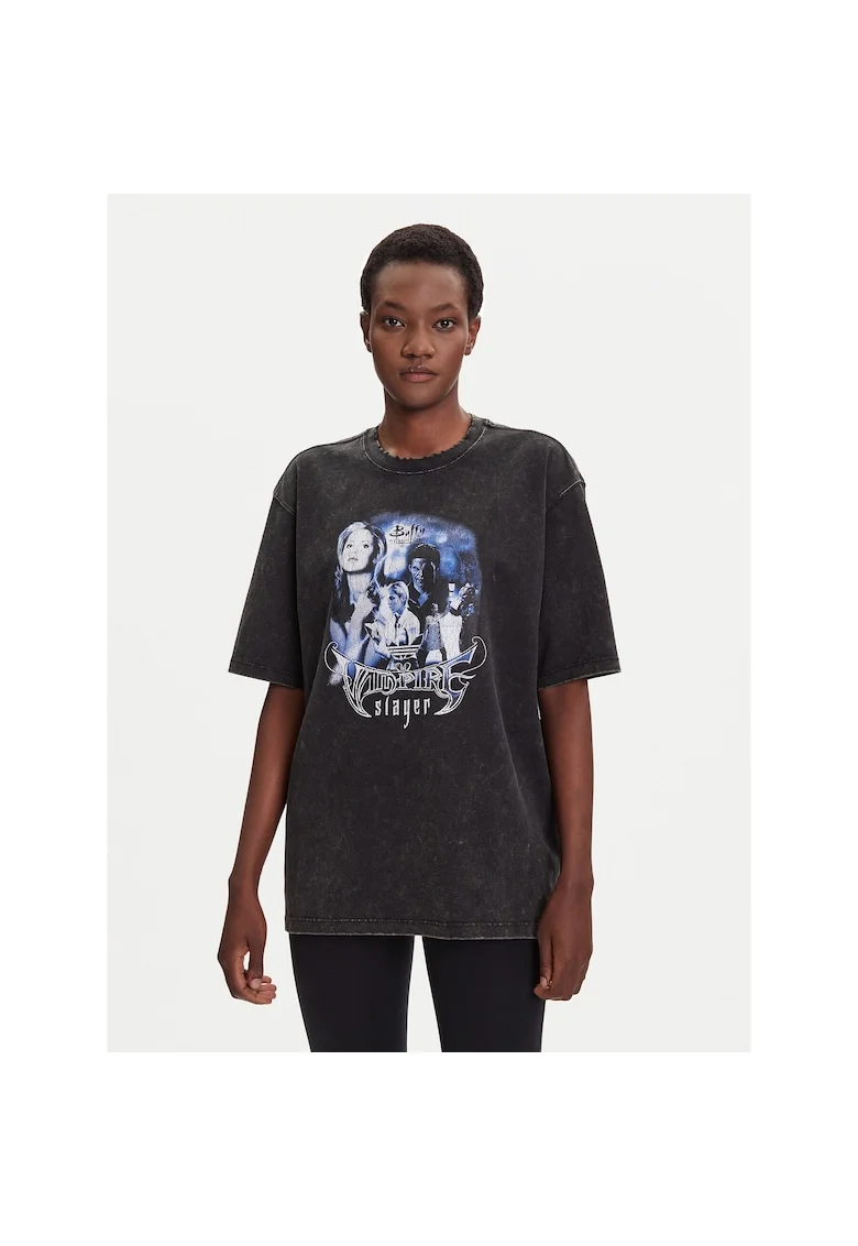 Tricou sport dama  negru, bumbac, cu imprimeu