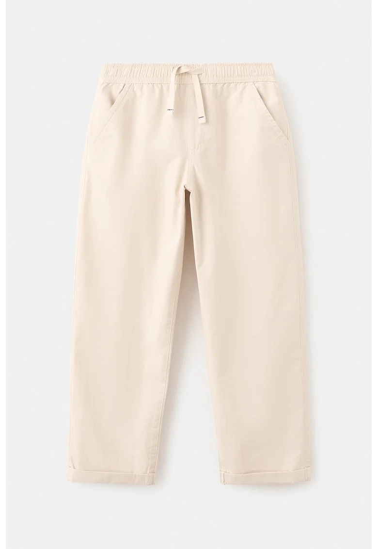 Pantaloni din amestec de bumbac cu croiala dreapta si snururi de ajustare, Bej deschis