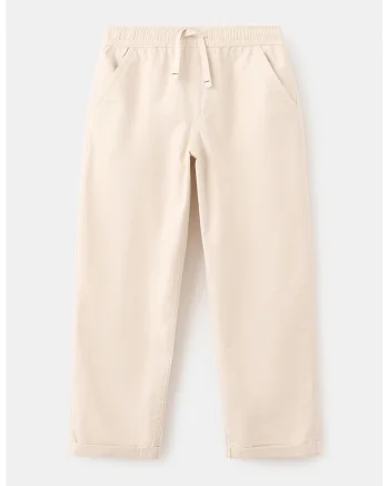 Pantaloni din amestec de bumbac cu croiala dreapta si snururi de ajustare, Bej deschis