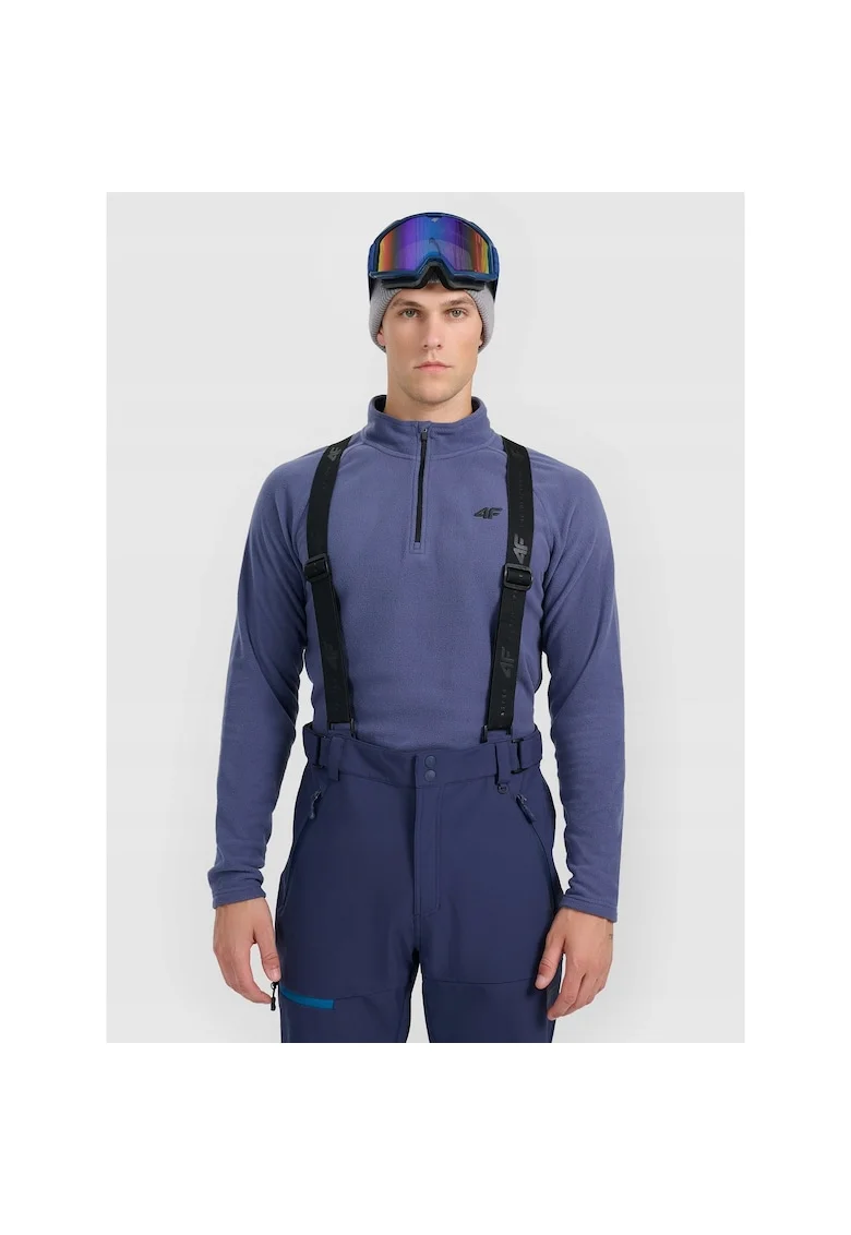 Hanorac sport  fleece termoactiv, pentru barbati, guler inalt, croiala slim, Albastru
