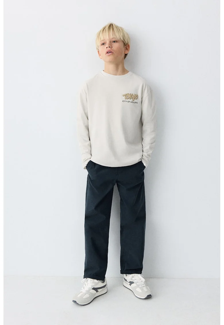 Pantaloni din amestec de bumbac cu croiala dreapta si snururi de ajustare, Bleumarin