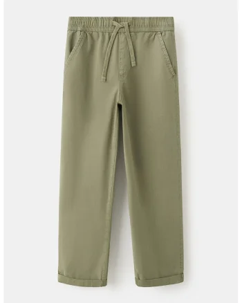 Pantaloni din amestec de bumbac cu croiala dreapta si snururi de ajustare, Kaki