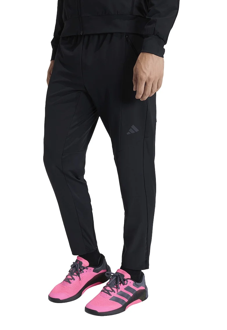Pantaloni de trening cu croiala regular fit si logo, pentru fitness Hybrid, Negru