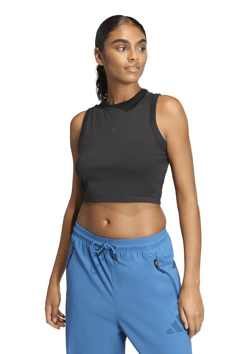 Top crop cu imprimeu logo, Negru stins