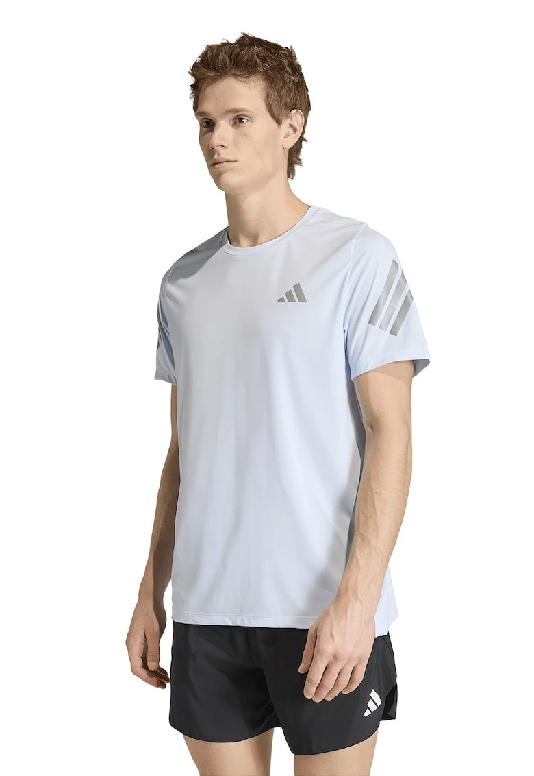 Tricou cu decolteu la baza gatului si logo, pentru alergare, Albastru glaciar