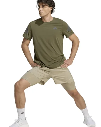 Tricou cu decolteu la baza gatului si logo, pentru alergare, Verde masliniu