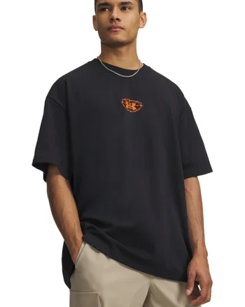 Tricou din amestec de bumbac pentru baschet Heavyweight Hoops, Negru/Portocaliu mandarina