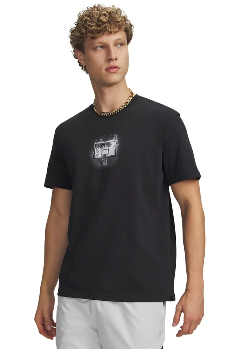 Tricou regular fit cu imprimeu text pentru baschet, Negru