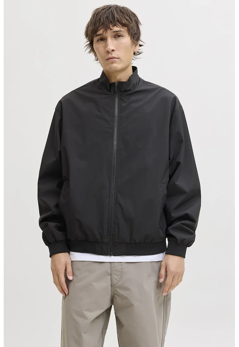 Jacheta regular fit cu fermoar, Negru