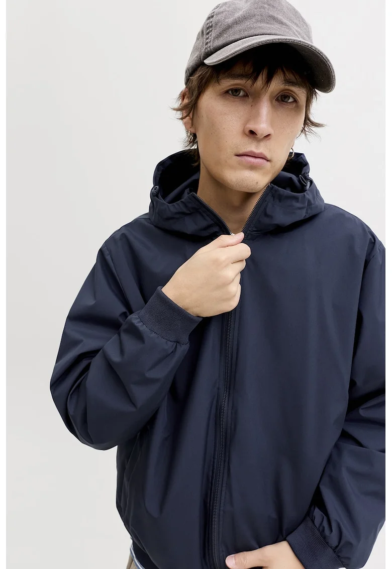 Jacheta regular fit cu fermoar, Bleumarin