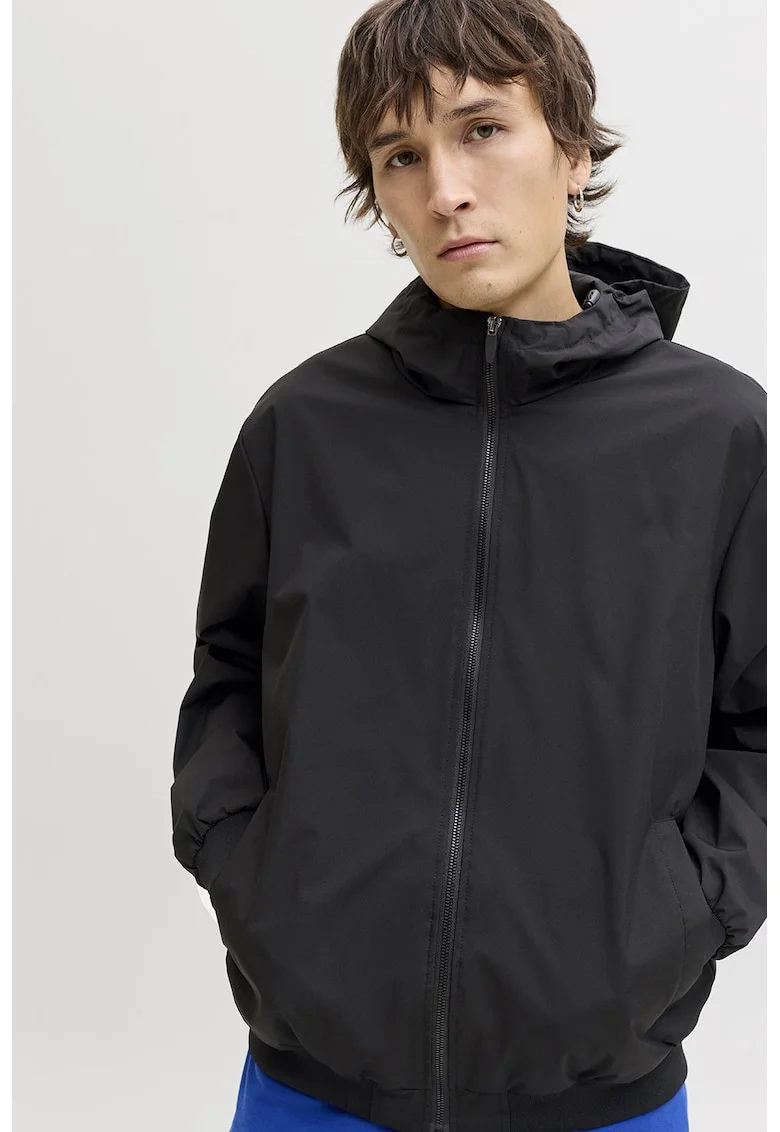 Jacheta regular fit cu fermoar, Negru